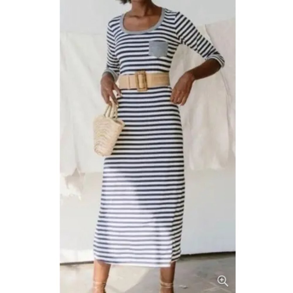 Sonnet James Women's A Play Dress 3/4 Sleeve Striped Dress - S